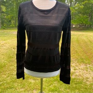 CARINA TOP LONG SLEEVE BLACK SEMI SHEER METALLIC STRETCH SIZE M